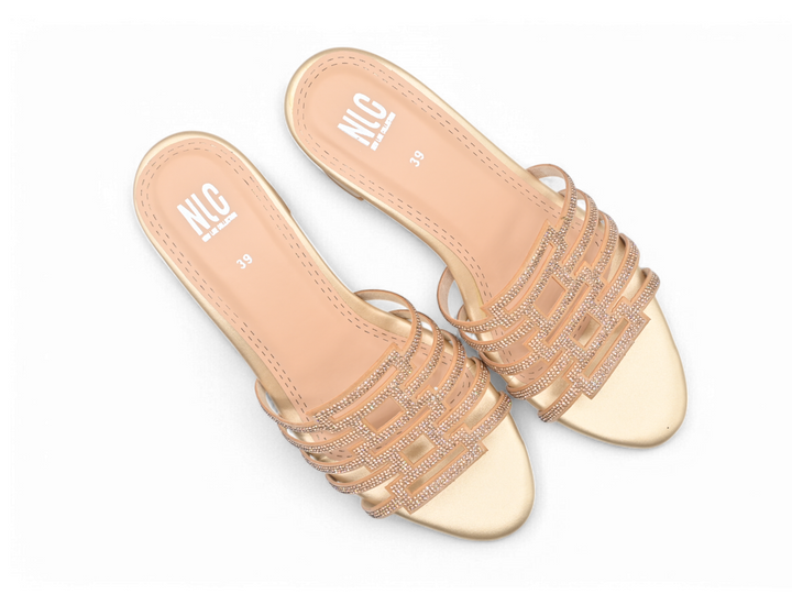 Fancy golden slippers for women pair (top)