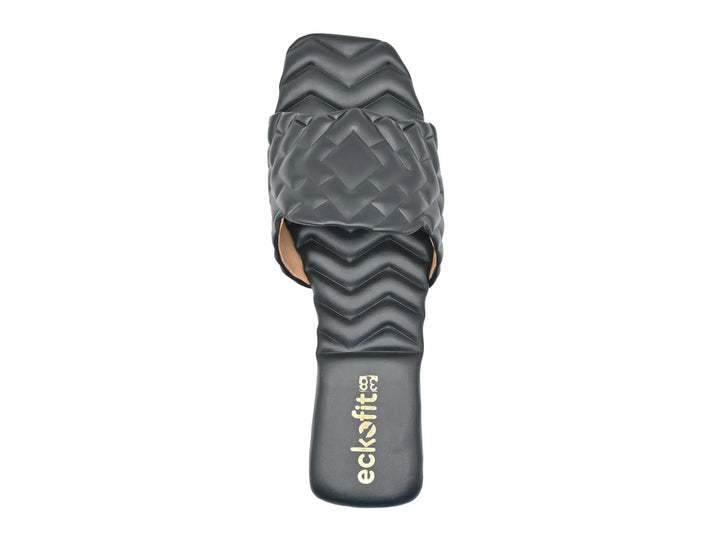 Flat Ladies Slipper Black wavy design soft material front view