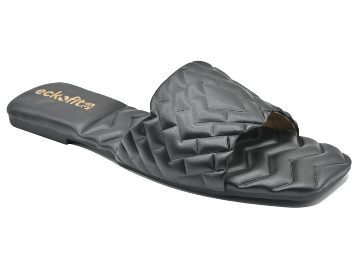 Flat Ladies Slipper Black wavy design soft material side view