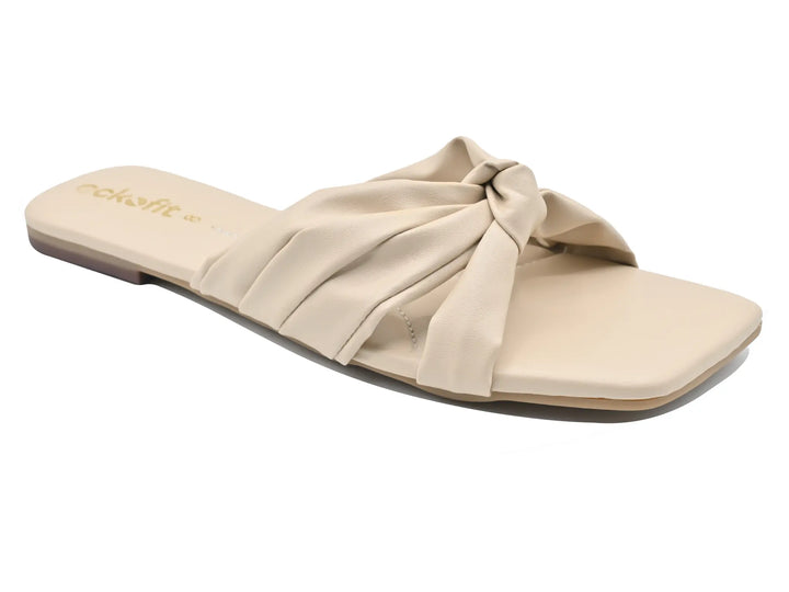 Flat Ladies Slipper Formal Beige Side view