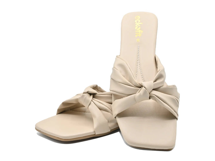 Flat Ladies Slipper Formal Beige front view