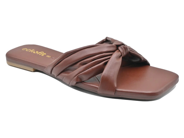 Flat Ladies Slipper Formal Brown side view