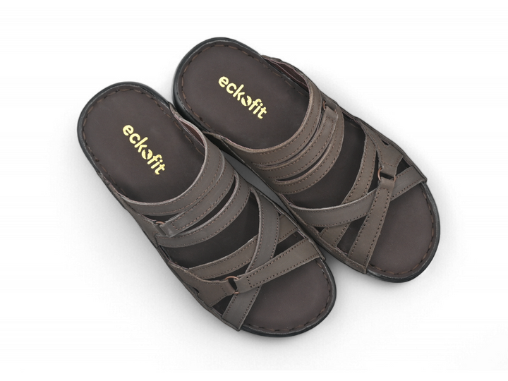 Lightweight espresso men's slippers pair (top)