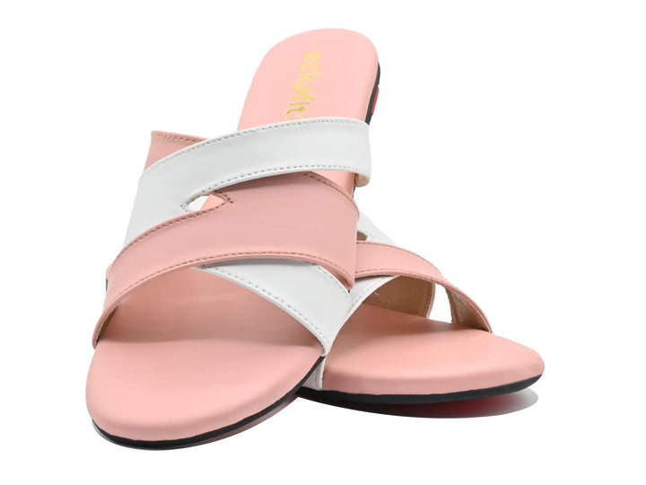 Soft Ladies Slipper Light Pink and White front view cross pair