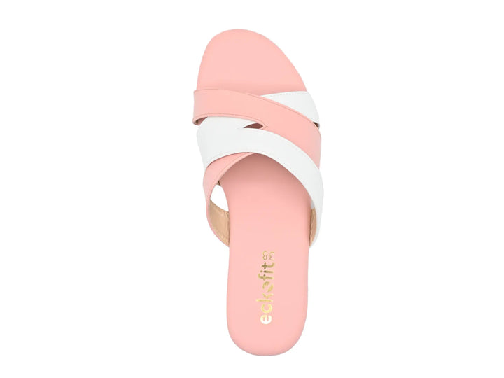 Soft Ladies Slipper Light Pink and White upside view